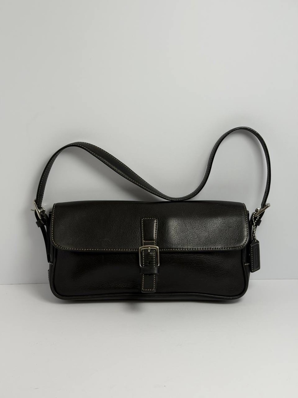 Coach Y2K Hampton East West Black Leather Shoulder Bag